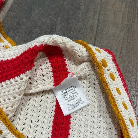 La DoubleJ x Orlebar Brown Salt ‘n’ Vinegar striped crochet top in red/ivory - Picture 5 of 6